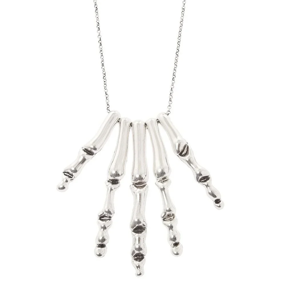 Halloween Girls Skeleton Hand Statement skeletal Finger Pendants Necklace New - Picture 1 of 2